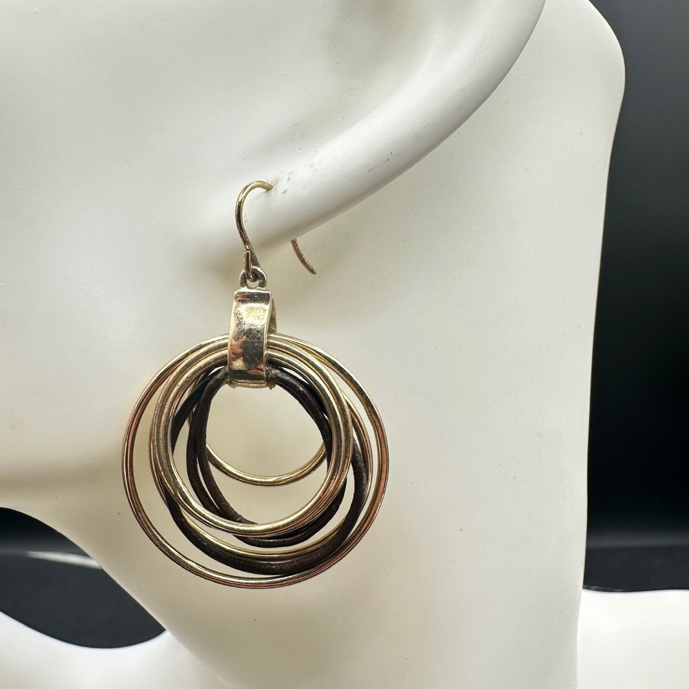 Vintage Monet Gold-Tone Classic French Wire Knotted Multi-Hoop Dangle Drop